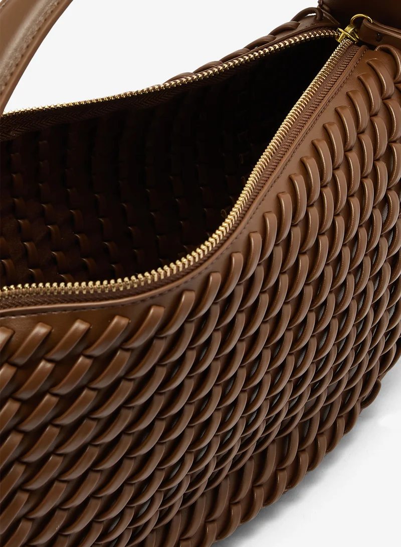Ella Brown Woven Textured Detail Shoulder Bag for Women | Best Price UAE